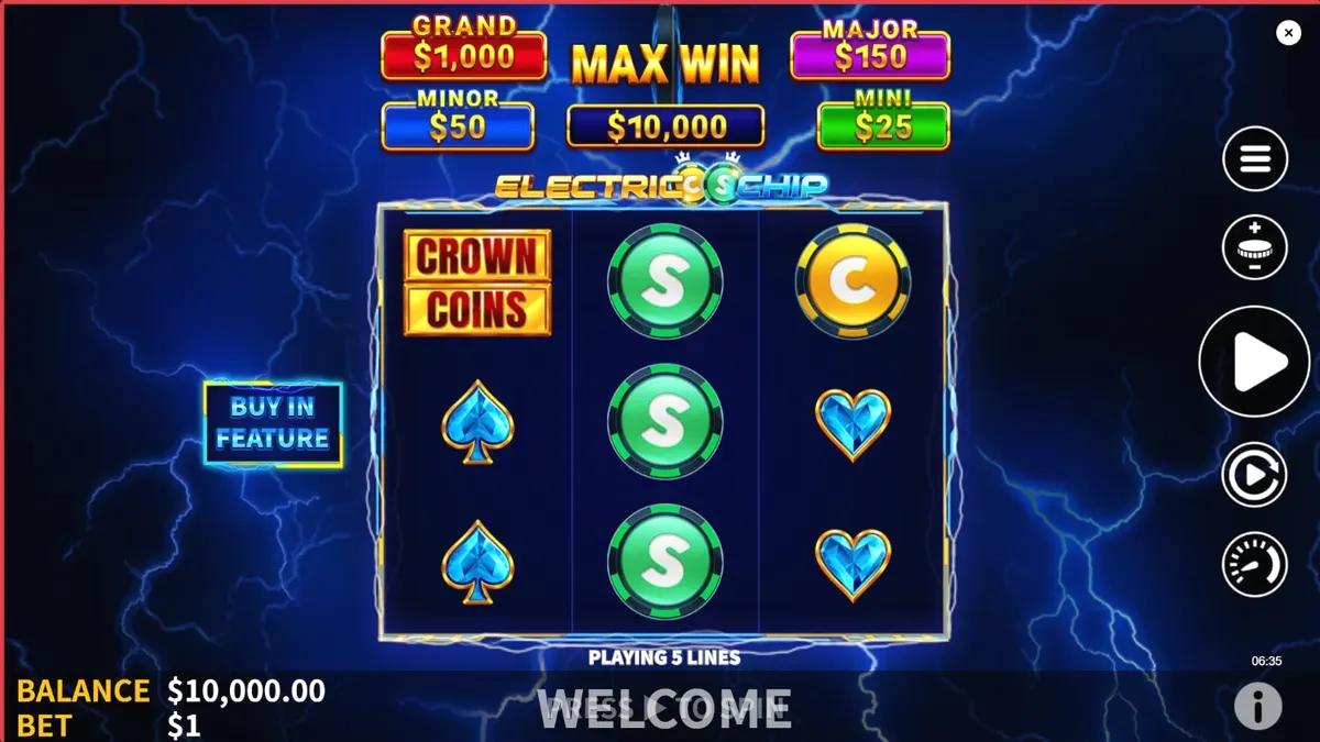 Tampilan visual slot Electric Chip dengan tema neon dan petir